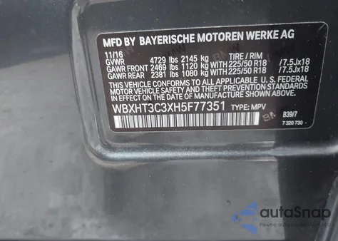 2017 BMW X1 xDrive28I из США, поврежденный, VIN WBXHT3C3XH5F77351